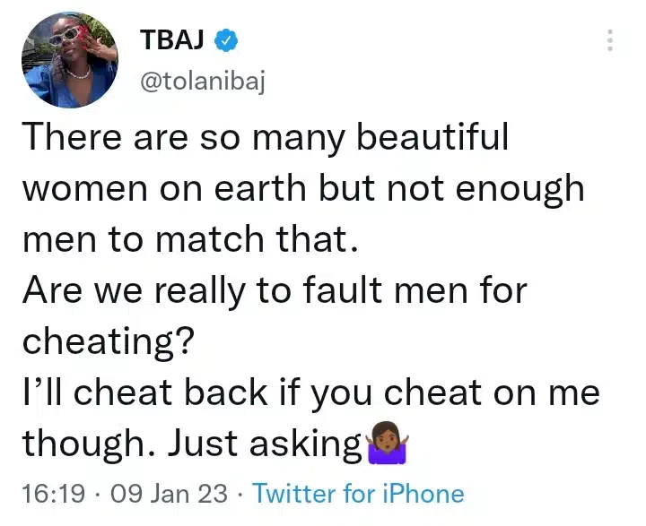 'There are so many beautiful women but not enough men to match that' - Tolani Baj makes case for men who cheat