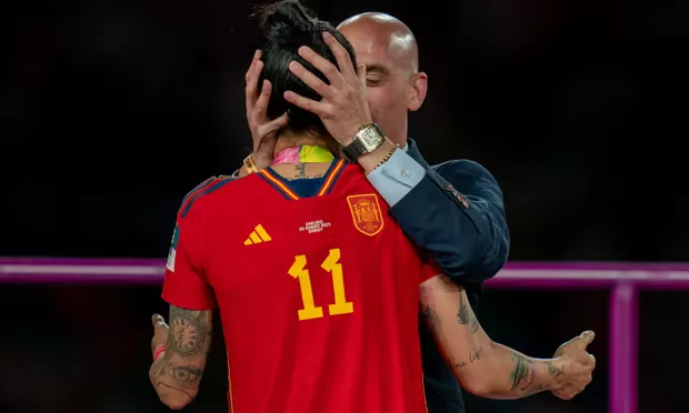 Rubiales suspended for kissing a Spanish player -- Photo Credit: The Guardian