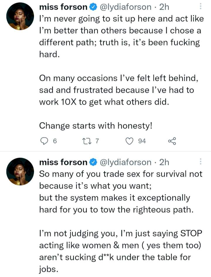 Stop acting like women and men are not sucking d**k under the table for jobs ? Actress Lydia Forson says 