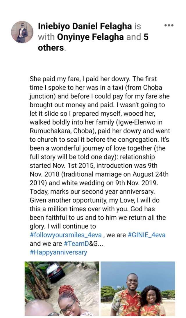 'She paid my transport fare, I paid her dowry' - Man narrates as he marks second wedding anniversary