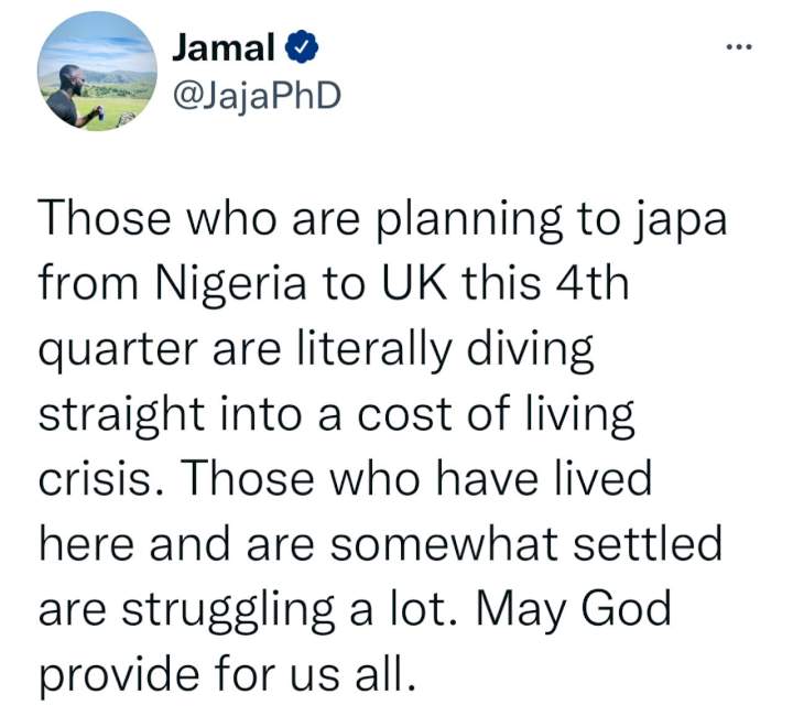 'Those who are planning to japa from Nigeria to UK this 4th quarter are literally diving straight into a cost of living crisis.' - Twitter User
