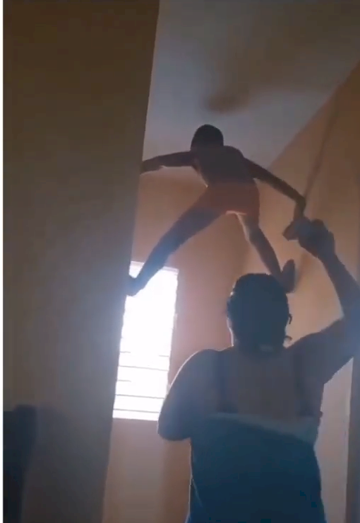 Boy turns Spiderman, sticks to wall to escape being disciplined by mother (Video)