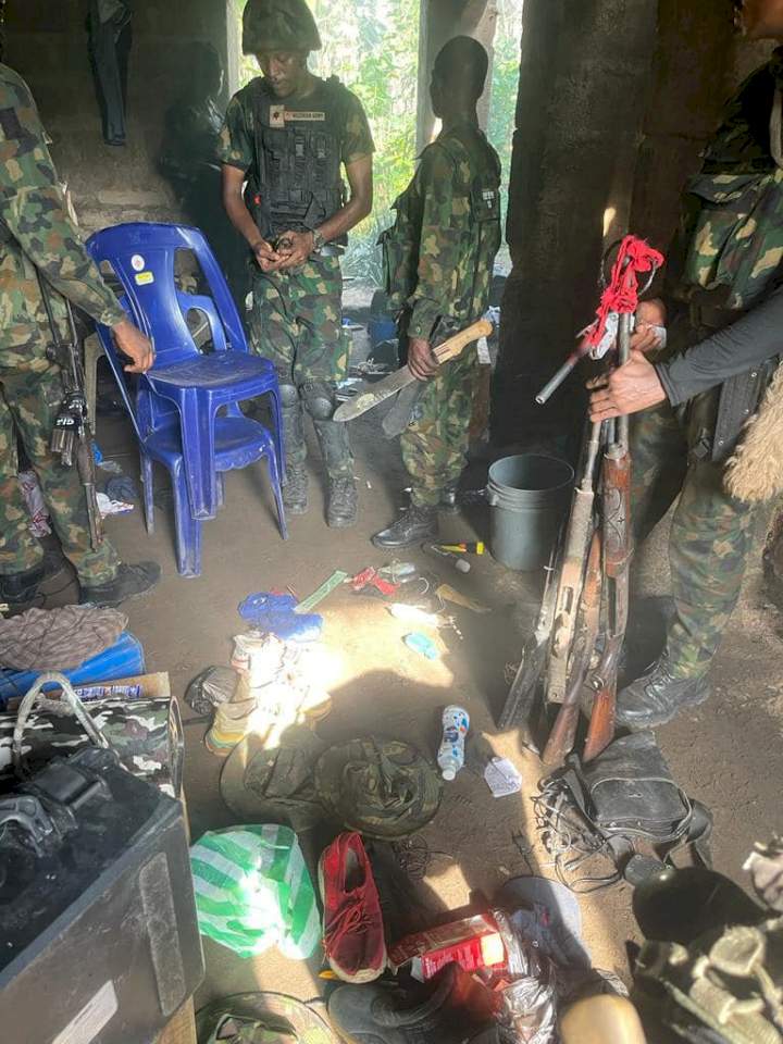 Arms and INEC materials recovered from criminal hideouts as troops search for soldier abducted in Abia 