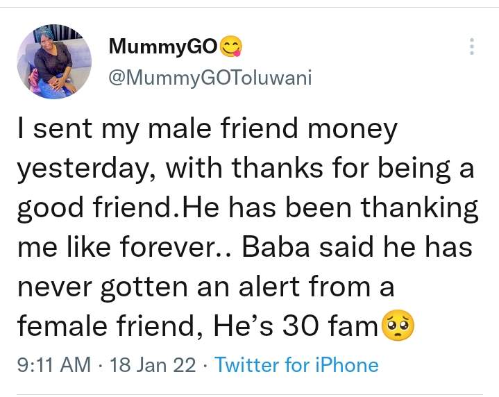 Lady reveals what male friend said to her after she sent him money