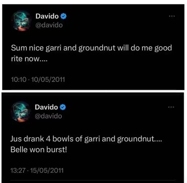 'I just drank 4 bowls of garri, belle wan burst' - Old tweets of Davido's humble beginnings resurfaces