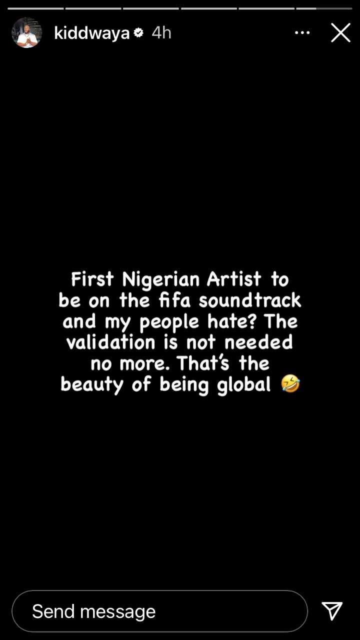 'First Nigerian artist on FIFA soundtrack and my people hate?' - Kiddwaya states reason Davido's FIFA win isn't celebrated