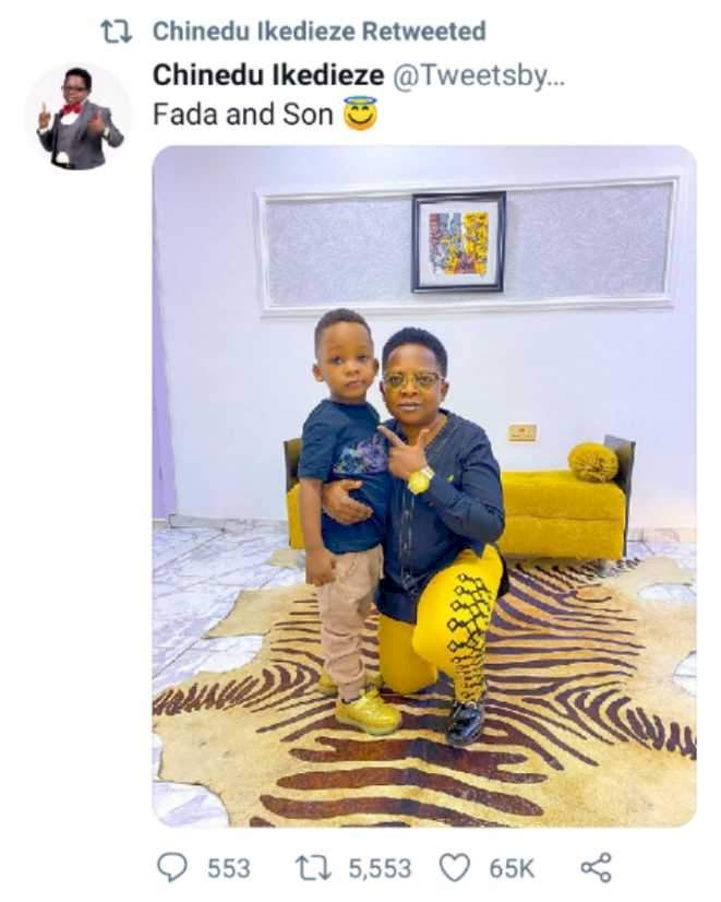 Reactions as actor Chinedu Ikedieze shows off his son for the first time (Photos)