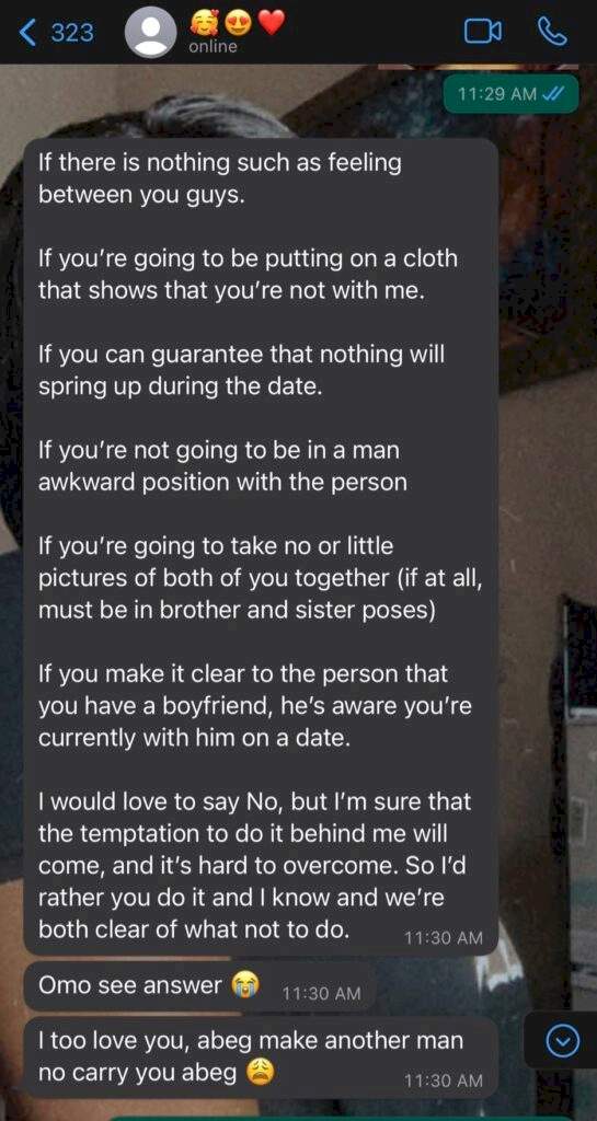 Lady shares her boyfriend's reaction after she told him she was going on a date with a friend