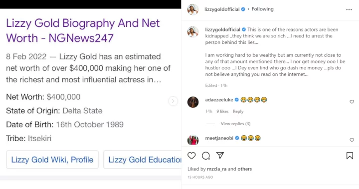 They think we are so rich - Actress Lizzy Gold reveals why kidnappers are after actors