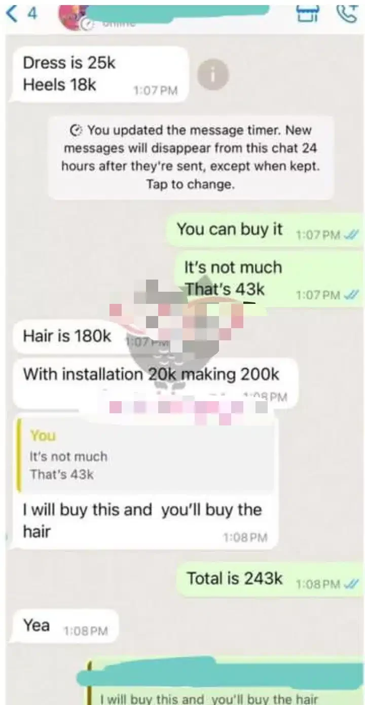 'Dress is N25K, hair is N180K...' - Viral chat between man and lady he's asking out on date surfaces, stirs reactions