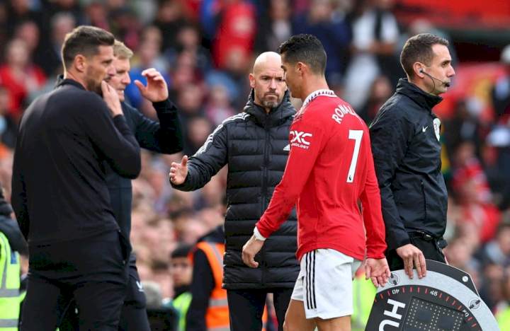 Cristiano Ronaldo was furious at being substituted in Manchester United's 0-0 draw with Newcastle
