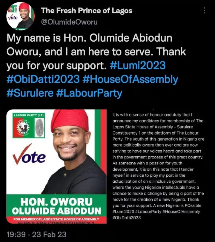 Desmond Elliot needs to retire - Reactions as Oworu Olumide declares intention to run for senior colleague's position