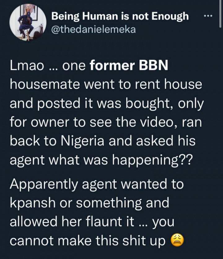 BBNaija housemate called out for showing off rented house as fully owned property