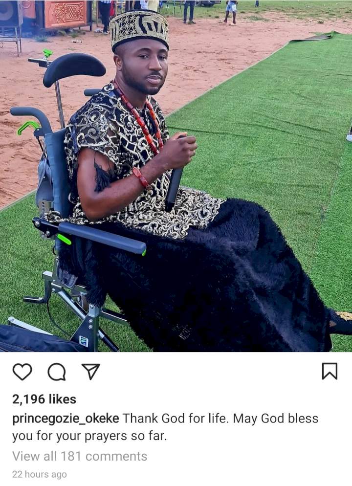Gospel singer Gozie Okeke performs in a wheelchair as he thanks fans for their prayers after suffering a series of health problems (photos)