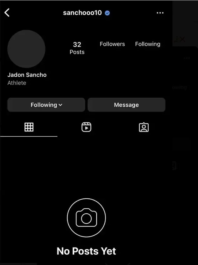 Jadon Sancho deactivates his Instagram account