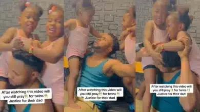 "Daddy sef don give up" - Moment twin girls battle over who will plait their daddy's hair