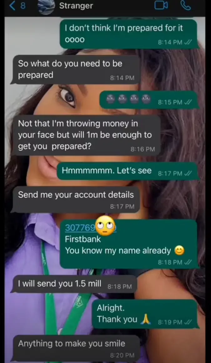 Nigerian lady stirs reactions after revealing how a stranger she met online gave her N1.5million