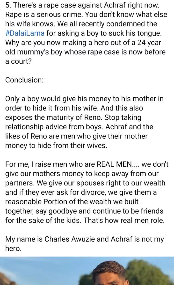 'Hakimi is not my hero. Reno's marriage failed for a reason' Entrepreneur Charles Awuzie reacts to footballer's alleged divorce drama and Reno Omokri's stance on it