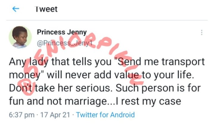 'Any lady that tells you to send her transport money is not good enough for marriage' - Lady advises bachelors