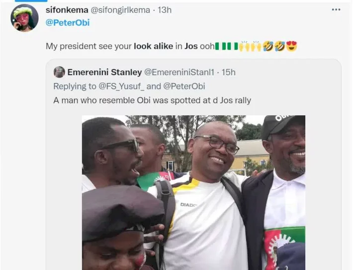 Peter Obi's lookalike spotted at Obidients' rally in Jos