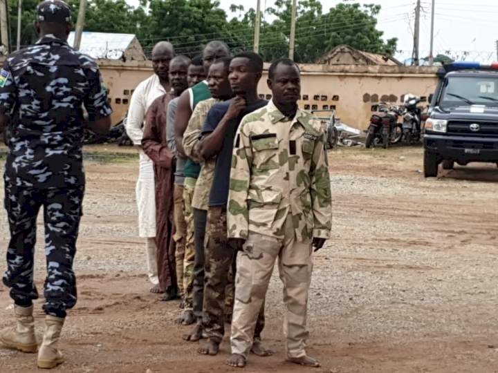 Police arrest 8 suspected informants who supply ammunition, military uniforms and motorcycles to bandits in Zamfara 