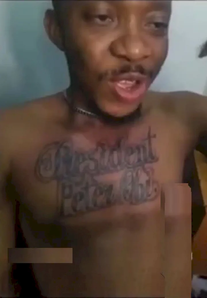 Obidient tattoos Peter Obi on his chest, faces ridicule (Video)