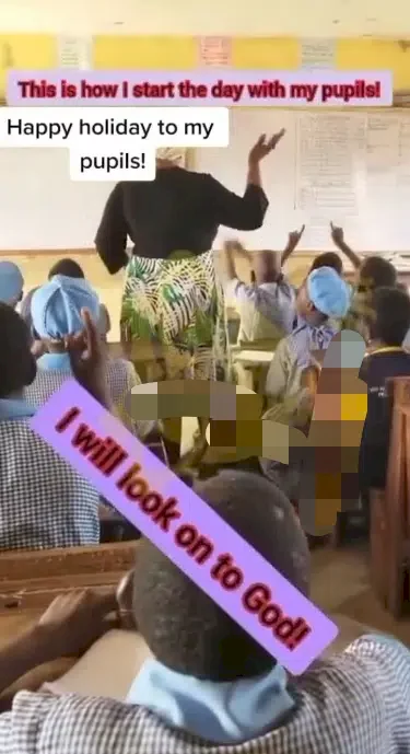 Primary school teacher melts hearts as she reveals the motivational way she starts her day with her pupils (Video)