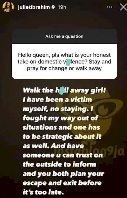 'Walk away from abusive relationships before it's too late' - Juliet Ibrahim advises as she opens up on surviving domestic abuse