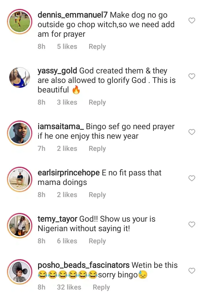 'Every living thing must praise the Lord' - Reactions as Nigerian family involve their dog in New Year's day prayers (Video)