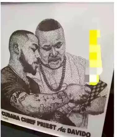 Gifted artist uses nails to create an artwork of Davido and Cubana Chief Priest (Video)