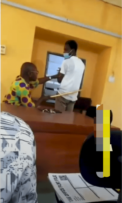 "You can't try this with me" - Netizens enraged over video of UNIUYO lecturer flogging student on his butt (Video)