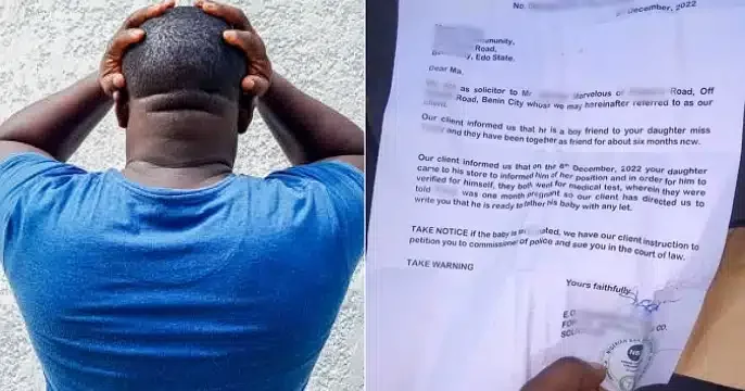'I will sue you if this baby is terminated' - Benin man sends written notice to pregnant girlfriend's mother