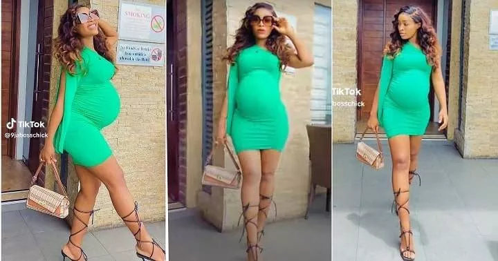 'She's blessed' - Pregnant mother of 3 stuns many as she catwalks in pencil heels, flaunts baby bump (Video)