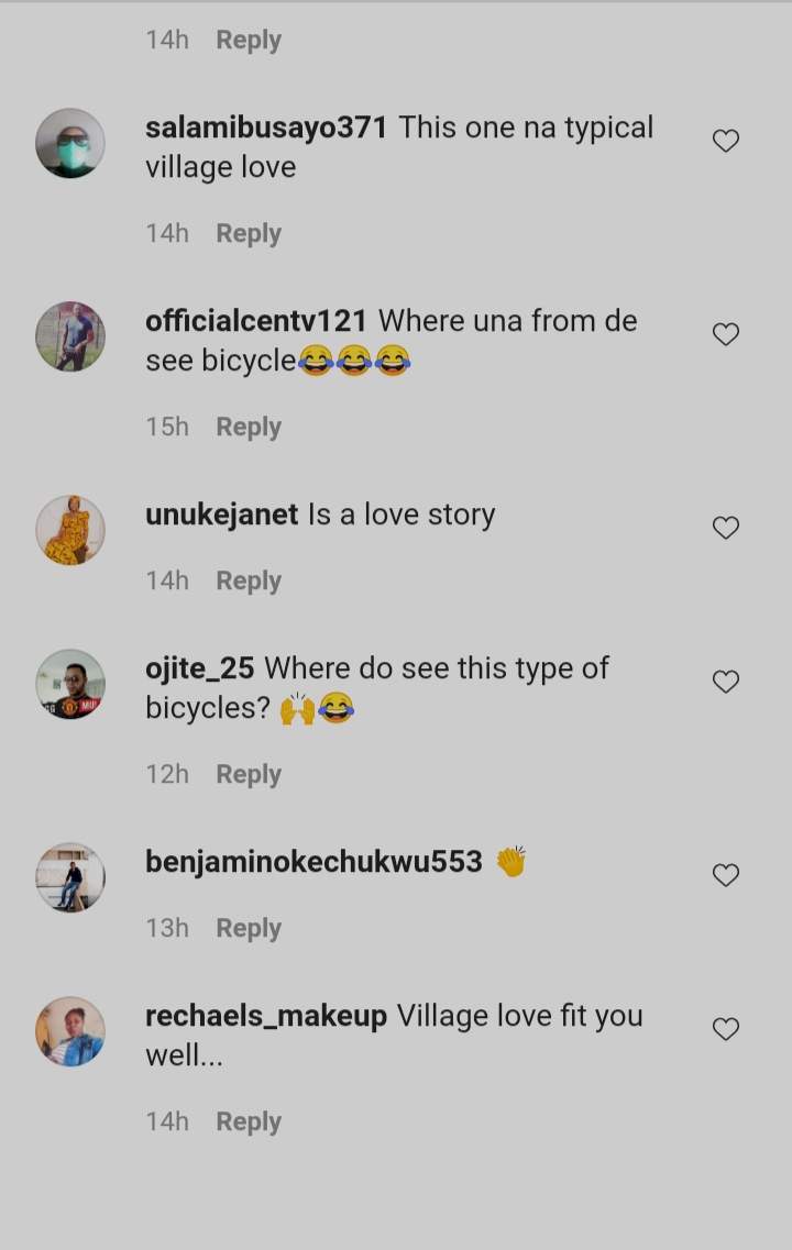 'This one na typical village love' - Fans react to photos of Mike Ezuruonye and Nazo Ekezie on bicycles