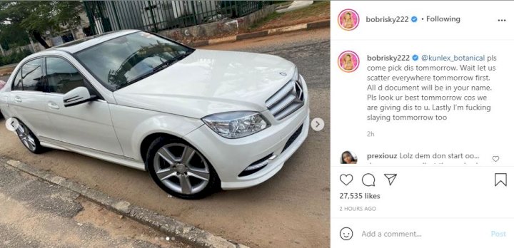 'Lori iro this your fake life too much' - Reactions as Bobrisky gifts fan a new Benz amid assault saga