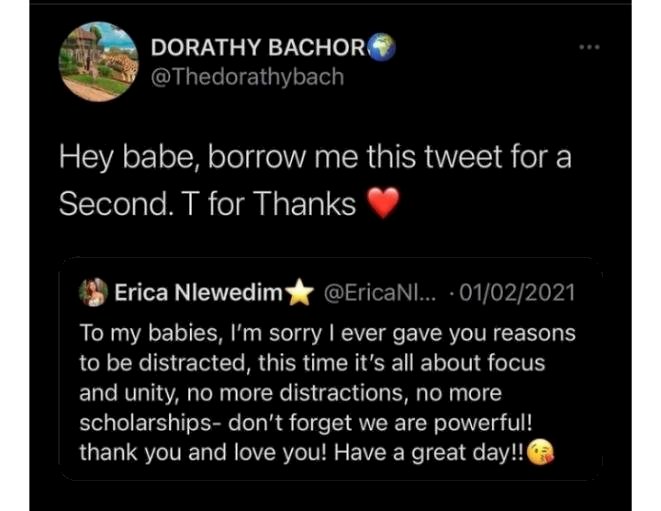 “You will regret this” – Nigerians drag Dorathy Bachor over message to Erica (Screenshot)