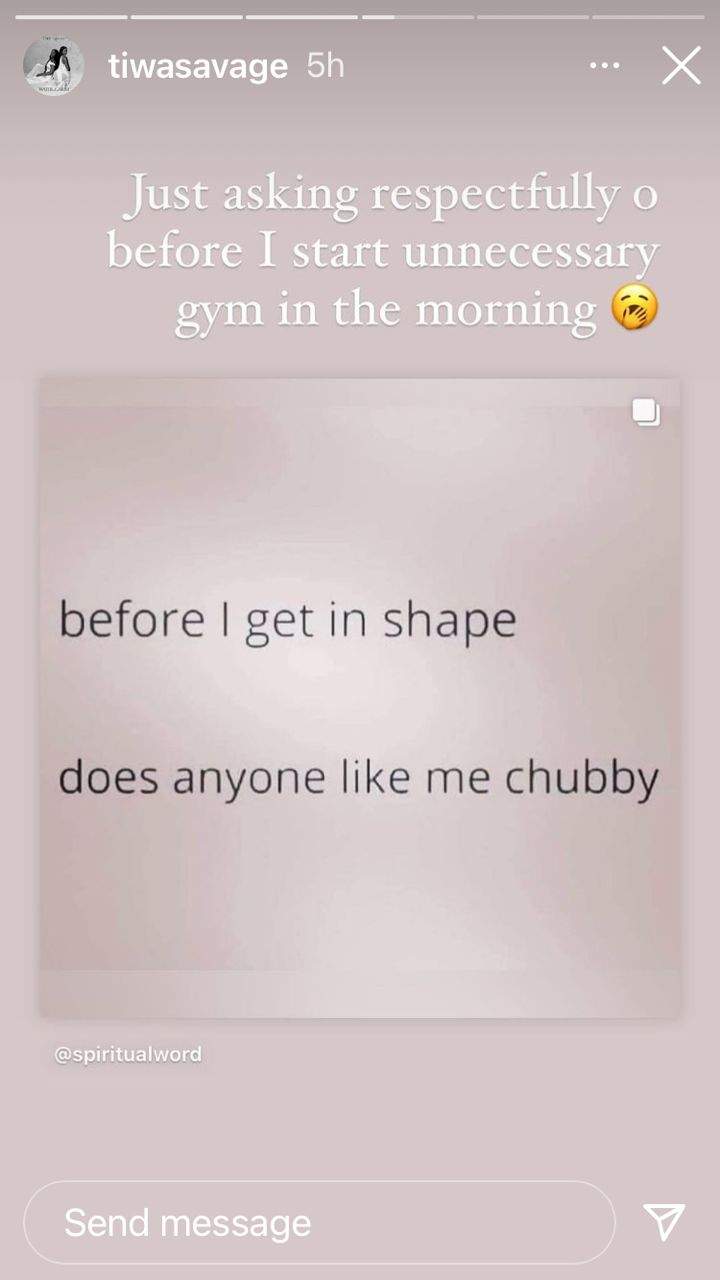 'Before I get in shape, does anybody like me chubby' - Tiwa Savage
