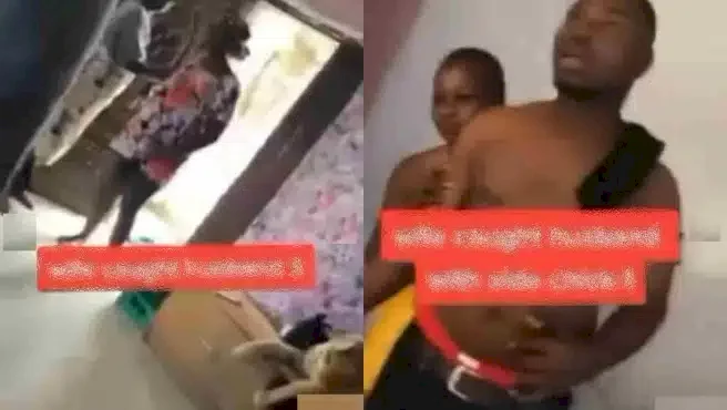 Drama as heavily pregnant wife sent packing after catching husband with side chic (Video)