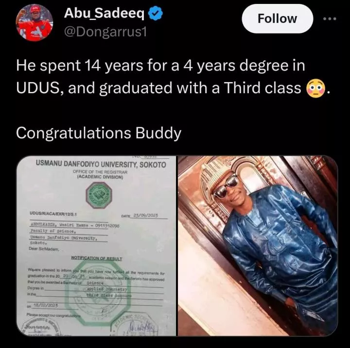 'IDAN no dey graduate on time' - Nigerian man spends 14 years in University for 4-year degree; certificate causes stir