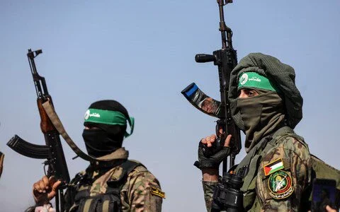 Palestinian fighters from the armed wing of Hamas 