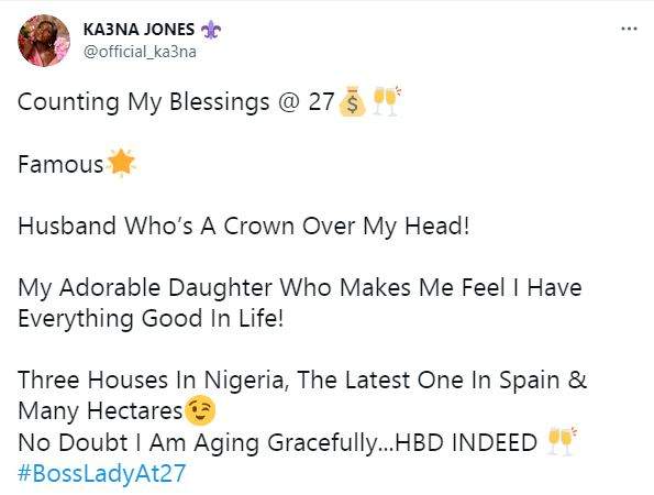 'I've three houses in Nigeria and one in Spain' - Ka3na counts her blessings at age 27