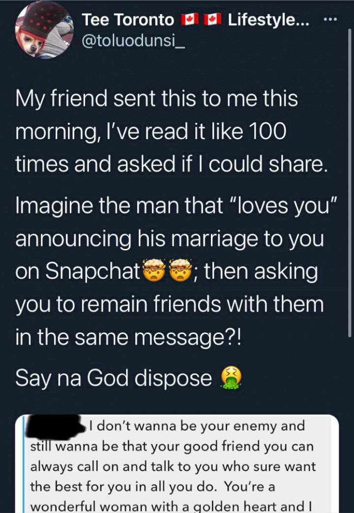 Man pens note to girlfriend informing her of his wedding to another woman, begs to remain friends