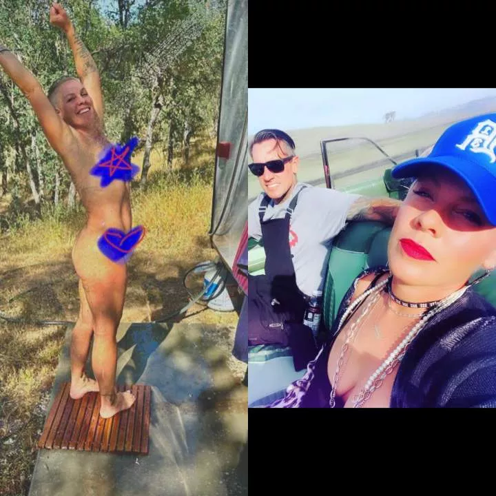 'If you haven't showered outdoors while your husband tries to scare you every five minutes you haven't lived' - Pink says as she posts n*de photos