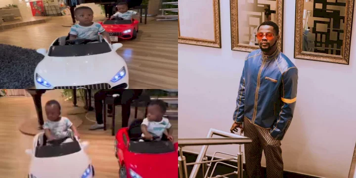 Netizens share their observation as Kizz Daniel finally reveals faces of his lookalike sons (Video)
