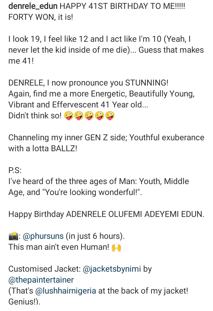 'I look 19, I feel like 12 and I act like I'm 10' - Denrele Edun marks 41st birthday with ageless photos