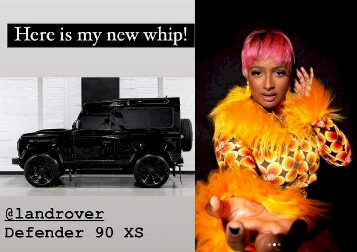 DJ Cuppy shows off her new whip, Landrover Defender 90 XS (photos)