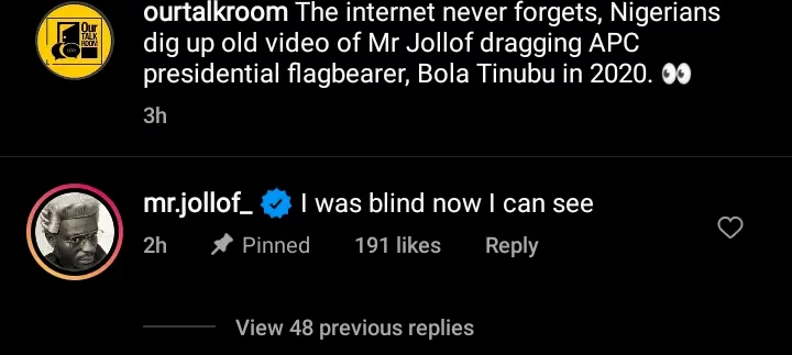 Mr Jollof reacts after old video of him lambasting Tinubu resurfaces