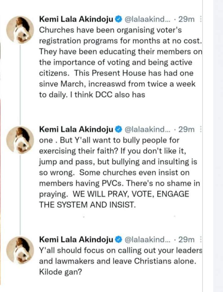 Y'all should focus on calling out your leaders and lawmakers and leave Christians alone - Actress Lala Akindoju-Fregene comes for Nigerians kicking against the new Jesus challenge