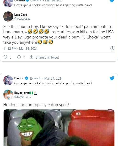 “E don spoil pain am enter bone” – Reactions as Davido intends to copyright ‘E Choke’