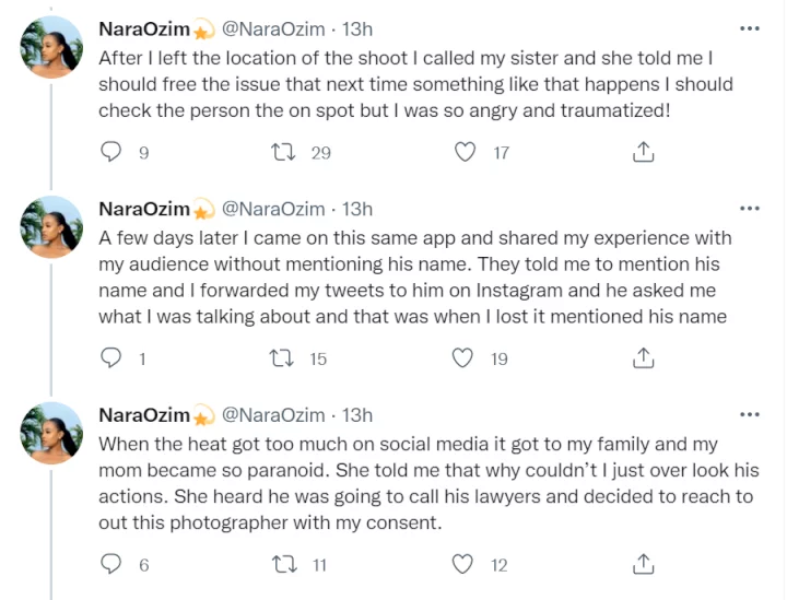 Makeup artist and model, Nara Ozim insists she was sexually assaulted by photographer after Twitter users accused her of making a false claim (see video evidence she presented)